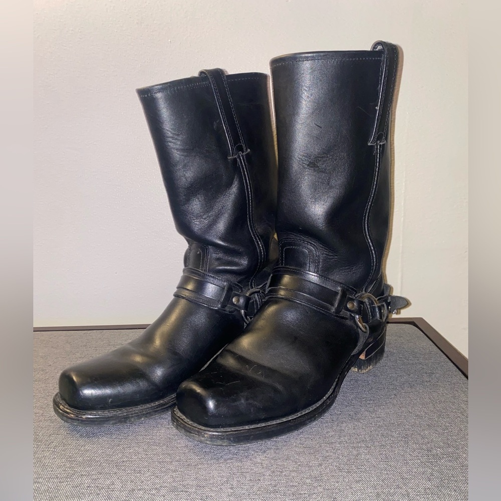 Frye Black Motorcycle Boots with Harness Detail